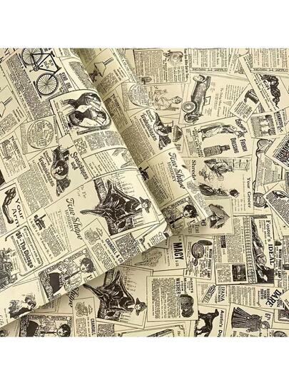 Roll Of Retro Newspaper Pattern Wallpaper. It Is Peel Stick, No Glue Required, Easy To Install Removable. Bedroom Living Room Accent Wand ation, As Well Tabletop Cabinet Renovation. Paper Stickers view 7