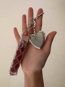 Stainless Steel Mesh Lipstick Holder, DIY Bag Charm, Silver Heart & Star Chain Pendant - Multicolor - View 5