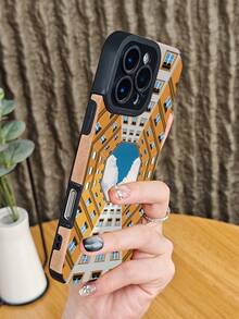 Symmetrisches Architekturdesign mit blauem Himmel-Wolken-Muster, Handyhülle mit ästhetischem Gebäude-Print für Damen, minimalistische künstlerische Schutzhülle, reiseinspirierte modische Handyhülle, kompatibel mit iphone16 pro max/16pro/16plus/16/15promax/15pro/15plus/15/14promax/14pro/14plus/14/13promax/13pro/13/12promax/12pro/12/11promax/11pro/11/X/XS/XSmax