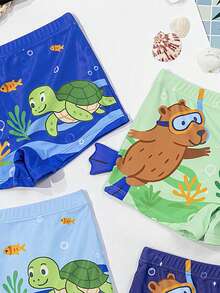 LARA VIVA Children's Swim Trunks Large Youth Printed Two-Tone Beach Party Pool Holidays Quick Dry Breathable High Elasticity 8-16 Years LARAVIVA - 薄荷藍 - 查看 2