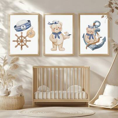 1 pieza, Arte de pared de lienzo, Decoración de pared de guardería enmarcada, Oso de peluche del océano, Decoración de arte del océano para guardería, Decoración de la habitación de maternidad, Impresión de arte de pared de guardería, Decoración de guardería con tema de osos, Decoración de guardería, Impresión de color neutro para bebé, Impresión con tema de recién nacido. Adecuado para la decoración de la habitación de los niños, la decoración de la guardería, la decoración de la habitación de los niños/la decoración de la habitación de las niñas, la decoración del cuarto de juegos.