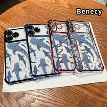 Whale Shark Wonders Pattern Four Corner Anti-Fall Phone Case Transparent Electroplated Protective Cover For IPhone 17 16 Pro Max 15 Plus 14 13 12 11 Air E - Blue - View 3