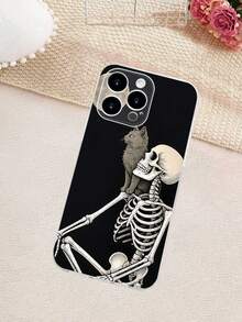 1PC Funda de teléfono con diseño de esqueleto y gato negro sobre fondo oscuro, estilo artístico y misterioso, ideal para amantes del arte gótico y temáticas de Halloween, carcasa transparente, resistente a golpes, alta transparencia, compatible con Apple 16/15/14/13/12/11/Pro/ProMax, Galaxy A34/A35/A54/A55, S20/S21/S22/S23/S24 Ultra/Plus, Moto/Galaxy/Redmi/Honor/OPPO, agarre cómodo, regalo de temporada para amigos, novia, novio, familia - transparente - Ver 4