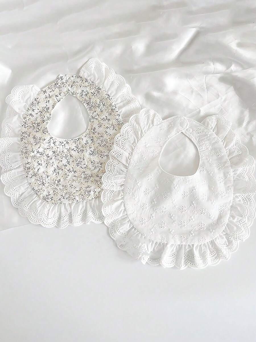 Baby Ins Korean Style Spring/Summer Bibs, Infant Korean U-Shaped Drool Bibs, Floral Edge Drool Bibs For Babies - Multicolor - View 1