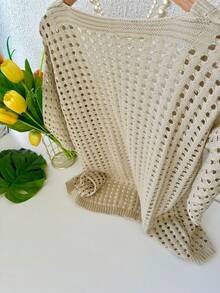 Cardigan Solaris Croche Modal Fashion Feminina - 米色 - 查看 2
