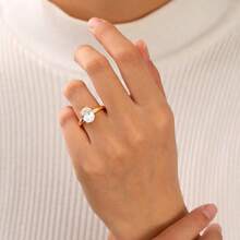 Cubic Zirconia Gold Rings Women Non Tarnish  Dainty 14K Gold Plated Stackable Princess Cut Engagement Ring Set Wedding Promise Rings Her Jewelry Size 6 8 9 10 11 - E-2pcs Oval Engagement Ring + 11 - View 8