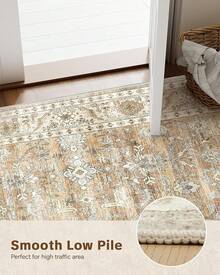 HOMFINE Green Vintage Rug Living Room 160 X 230 Cm Washable Short Pile Boho Rugs Soft Non-Slip Large Retro Rugs For Living Room Carpet For Bedroom Dining Room Kitchen