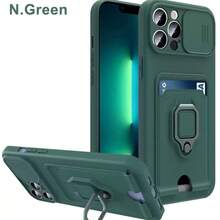 Funda multifuncional con soporte para tarjetas compatible con iPhone 17 Pro Max, con ranuras para tarjetas, ventana deslizante para lente y protección anti-golpes. Compatible con iPhone, teléfonos Android. Regalo para cumpleaños, familia y amigos. Agarre de teléfono con función de empujar y tirar, soporte para teléfono.