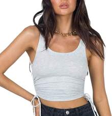 DREAM SLIM-Blusa sin mangas acanalada acanalada para mujer, playera corta de entrenamiento con espalda cruzada - negro, blanco (paquete de 2 negro/blanco) - Ver 14