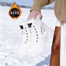 一双运动休闲女式雪地靴圆头户外系带秋冬皮革羊毛高帮靴时尚舒适2025新款