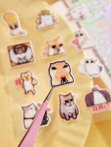 1pc Felt Sticker, Cute Cartoon Cat Expression Scrapbooking Sticker - Multicolor - View 5