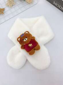1 pezzo Sciarpa in peluche calda e carina con motivo a orsetto cartoni animati, adatta per bambini e bambine, autunno/inverno