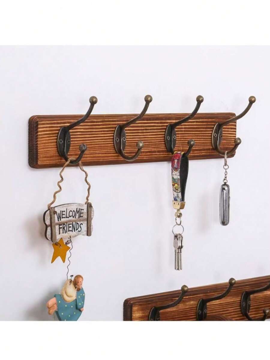 Wooden Coat Rack, Wall Mounted Clothes Hanger Rack, Multi-Purpose Storage Rack For Living Room, Entryway, Keys, Hats, Versatile Home Organizer With Hooks - Multicolor - View 1