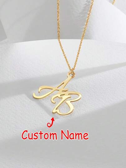 Customized Minimalist Fashion Initial Necklace, Personalized Couple Initial Necklace, Stainless Steel Minimalist Double Initial Pendant Necklace, Elegant French Style Necklace, Popular Women's Jewelry, Christmas Gift, Valentine's Day Gift