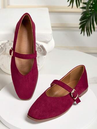 Women's Vintage Suede Mary Jane Flats, Casual Hollow-Out Slip-On Shoes, Solid Color, Suitable For All Seasons