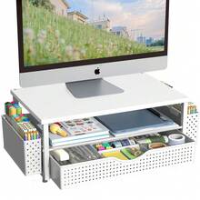 Desk Organizer And Accessories, Computer Monitor Stand Riser With Drawer And 2 Pen Holders, Office Desk Accessories & Workspace Organizers For Office Supplies (White){Inchcolor_nameinch:InchWhiteinch} - 白色的 - 查看 1