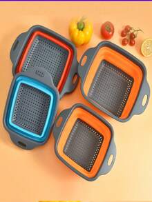 1pc Large & Small Collapsible Drain Basket, Foldable Storage Design, Convenient Kitchen/Dining Room Vegetable/Fruit Cleaning & Quick Draining Tool - Multicolor - View 3