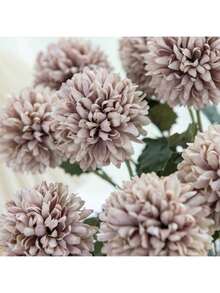 1/80PCS Artificial Ball Chrysanthemum Flowers Silk Bouquets Fake Plants For Wedding Vase For Home Dining Room Bedroom Decorations, Festival Birthday Party Accessories, Outdoor Garden Decorations, Wedding Decor, Artificial Plants Outdoor, Decor Home, Fake Plants, Fake Flowers - Brown - View 7