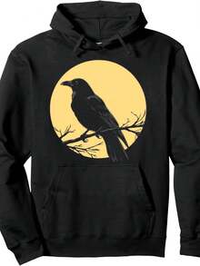 Beautiful Black Crow Raven Bird Silhouette Os Midnight Pullover Hoodie - Style 9 - View 1