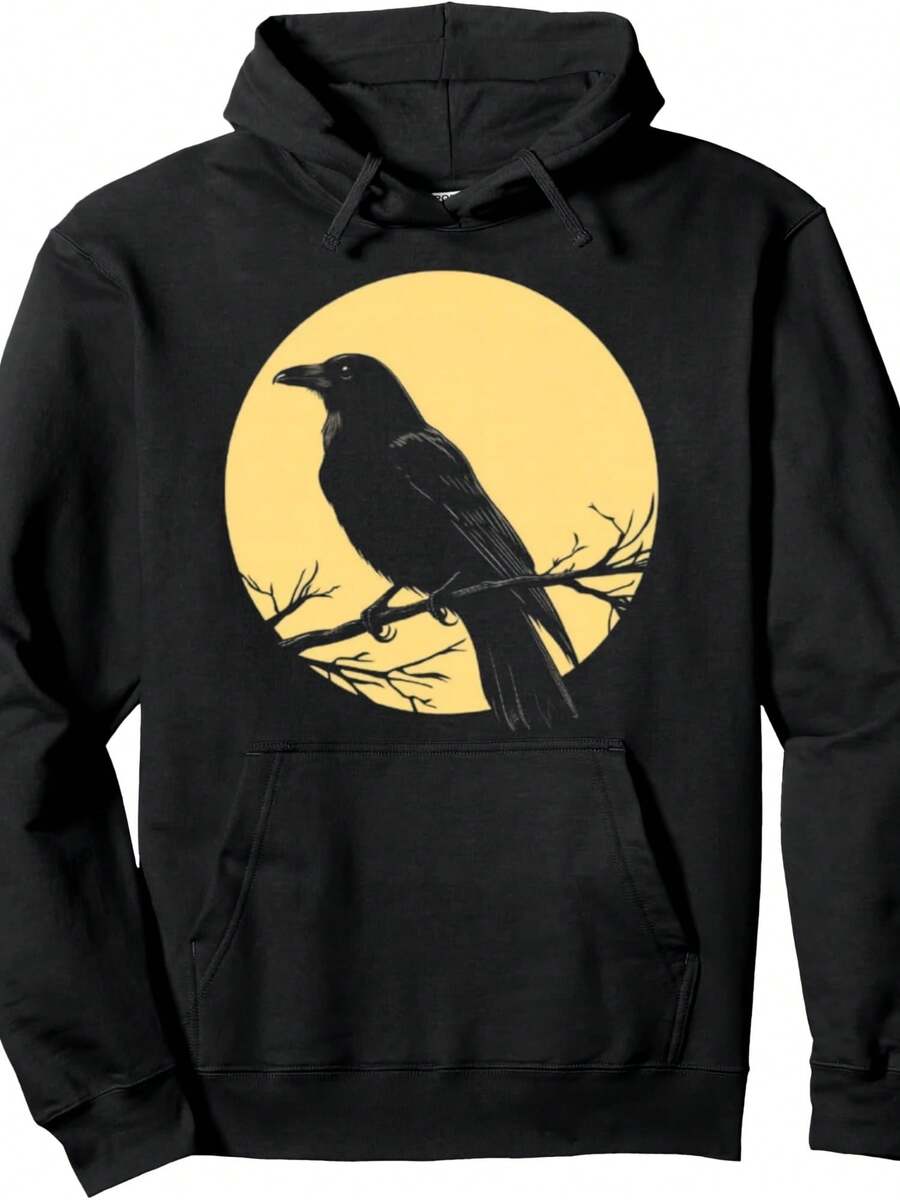 Beautiful Black Crow Raven Bird Silhouette Os Midnight Pullover Hoodie - Style 9 - View 1