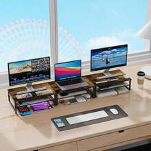 2-Tier Metal Monitor Stand Riser, Desk Organizer For Monitor, Office Desk Storage Organizer For Office Supplies (Wood){Inchcolor_nameinch:InchWoodinch} - 木頭 - 查看 6