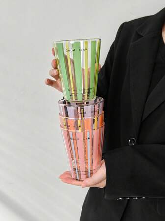 1pc Minimalist Blue Striped Glass Cup, Heatproof Transparent Water Mug, Vintage Coffee/Milk Cup