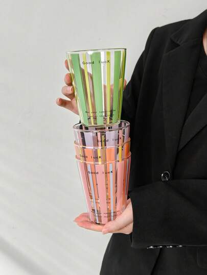 1pc Minimalist Blue Striped Glass Cup, Heatproof Transparent Water Mug, Vintage Coffee/Milk Cup