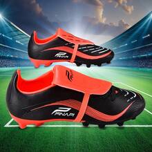 1 Pair Unisex Adult Student Youth High-Top Outdoor Artificial Turf Training Shoes Professional Team Sports Shoes Front Lace-Up Rubber Sole AG/FG Long Stud Football Cleats - Black and Red - View 8