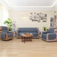 Funda de Sillón de 3 Piezas, Impermeable, Resistente a los Arañazos, Antideslizante, Funda de Sofá Lavable, Tela Ultra Suave y Elástica, con Hebilla Ajustable, Funda de Sofá Acolchada - Negro - Ver 4