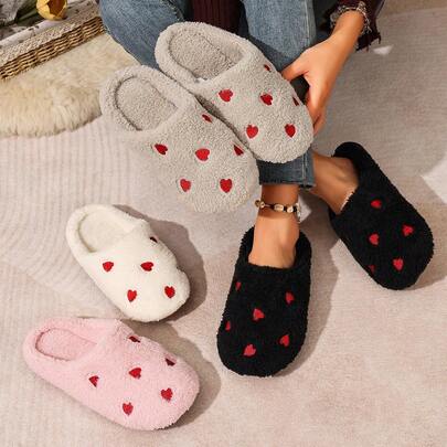 Soft Sole Embroidered Heart Warm Slippers - Silent Slippers - Suitable For Use On Floors Or Carpets Insulation, Galentines, Puppy, Carnival, Party Decorations, Shoe, Spring Summer Picks, Brides Maid Gifts, Room, Bedroom Decor, Bedroom Decor, Beach, Travel, For Men, For Women, Vacation,Cute Stuff
