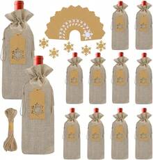 12 Fundas para Botellas de Vino de Yute con Cordón con Cuerdas y Etiquetas, Bolsas de Regalo para Botellas de Vino con Cordón, Bolsas de Vino de Arpillera - 1 - Ver 4