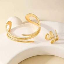 Women's Bracelet And Double Twisted Ring Set Plated In 18K Gold And 925 Sterling Silver - Minimalist And Elegant Style - 金色 - 查看 6
