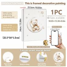 1 pieza, Arte de pared de lienzo, Decoración enmarcada para guardería, Pintura decorativa de oso de peluche. Características: Un oso de peluche sentado en una luna creciente, un oso de peluche sentado en una nube, un oso de peluche sosteniendo un globo. Ideal para: Decoración de habitación infantil, Decoración de guardería, Decoración de habitación de bebé, Decoración de jardín de infantes, Decoración de habitación de niño/niña, Decoración de sala de juegos