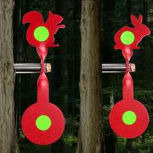 1个5.5英寸金属枪靶，厚度3毫米，360°旋转，树插式靶，稳定耐用，易于安装，红绿双色射击练习系统，松鼠和兔子图案，适用于狩猎、气枪、射箭和弹弓射击练习，独特的圣诞节、感恩节和新年礼物 - 彩色 - 查看 2