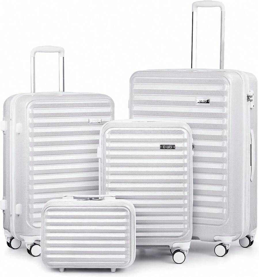 Coolife Maleta de equipaje de 3 piezas expandible (71) ABS + PC Spinner maleta con bloqueo TSA para llevar en 20 en 24 pulgadas 71, Blanco (White Grid), luggage set, - 1 - Ver 1