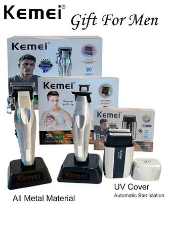 Kemei Nuevo cortapelos eléctrico de Body de metal, cortadora de pelo profesional para hombres para uso de barbería a 9000RPM de alta velocidad con base de carga, cortadora de cero espacios para esculpir y recortar la barba, regalo para hombres en su cumpleaños