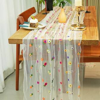 Camino de mesa bordado con margaritas de colores, decoración de mesa de comedor con tema pastoral campestre, decoración versátil de múltiples tamaños para bodas al aire libre, fiestas, cenas familiares en días festivos y cumpleaños