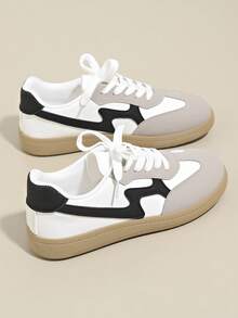 1 Pair Women's Lace-Up Round Toe Casual Sneakers, Standard Size, Outdoor All Season, Fashion Versatile, Rubber Soft Sole, Comfortable Canvas Shoes