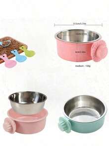 Hanging Dog Bowl, Removable Stainless Steel Dog Food Bowl Water Bowl, 2 In 1 Liftable Pet Cage Feeder Basin Pet Supplies - Multicolor - View 4