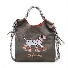 日本原装腋下购物袋，精致刺绣，防水尼龙手提包，女士手提包/单肩包，可拆卸肩带，小狗和波点图案 - 彩色 - 查看 16