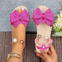 Dép xỏ ngón đi biển Bow Flower Decor dành cho nữ, phong cách Sweet Fairy, đa năng, đế mềm chống trượt, kỳ nghỉ hè trên bãi biển - Màu tím - Xem 12