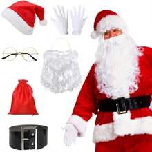 5 Pieces. Professional Santa Claus Costumes. Men's Santa Claus Outfits Include Santa Claus Hats, Gloves, Glasses, Gift Bags, Belts. Suitable As A Christmas Gift For Men. Applicable For Christmas Events Or Christmas Parties.