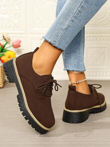 女士新款纯色朋克商务学院风休闲天鹅绒纯金属学院家居休闲皮鞋，适合所有季节 - 棕色 - 查看 4