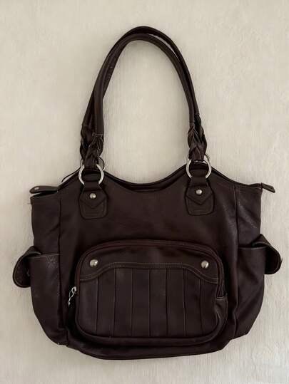 Borsa a tracolla casual di moda versatile e di alto valore, stile retrò Maillard, stile college, con tasche multiple, adatta per uscite, pendolarismo, shopping, studenti, grande capacità, borsa a spalla da donna, nuova collezione autunno/inverno