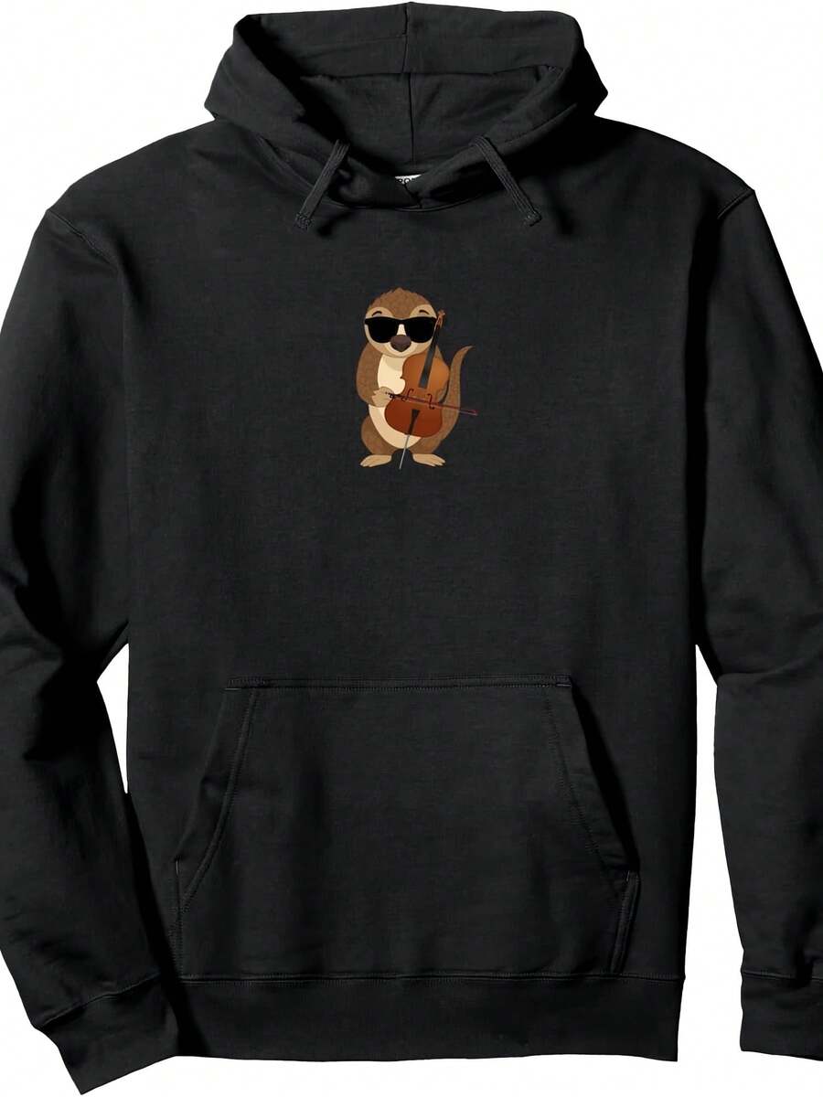 Funny Pangolin Wearing Sunglasses Playing Cello Pullover Hoodie - 款式3 - 查看 1