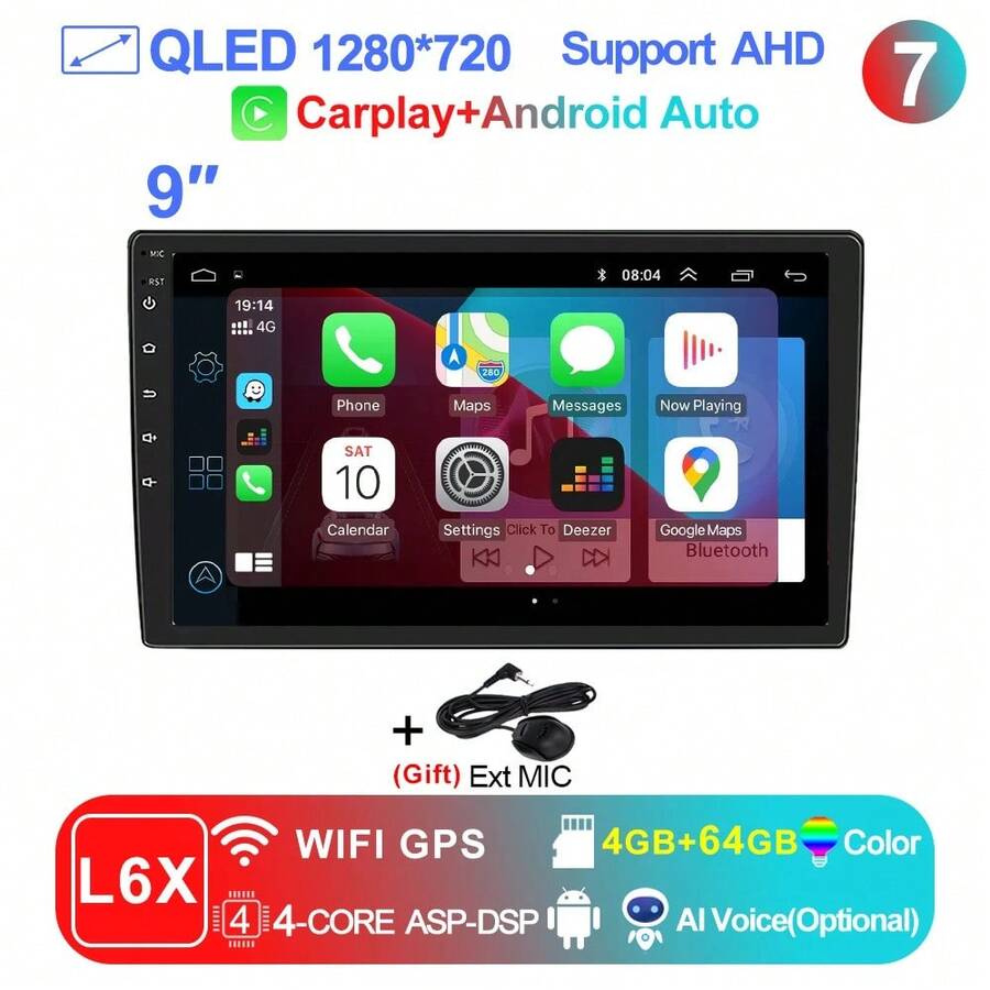 LEHX 8Core 9 pulgadas Universal 2din inalámbrico Carplay Android 15 Radio de coche reproductor de vídeo Multimedia AutoRadio navegación GPS 4G WiFi - 9-L6X (4-64 GB) - Ver 1