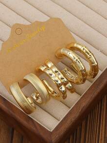 9pairs Fashionable And Elegant New Style Multi-Combination Shape Gold-Plated Plastic Earrings Set,The First Choice For Daily Matching And Gifting