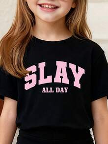 女童卡通印花短袖上衣和修身喇叭裤套装 - 黑色 - 查看 3