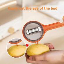 New With Box Storage Kitchen Special Fruitpeeler Anti-Slip Vegetable Peeler With Container  Double-Sided Stainless Steel Multi-Function Peeler For Home Kitchen - Orange - View 4