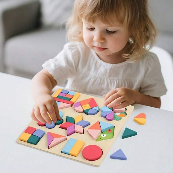 Vibrant 3D Wooden Geometric Shape Sorter Puzzle Board For Toddlers And Kids Ages 3+ - Interactive Early Learning Educational Toy With Colorful Stacking Pieces For Fine Motor Skills Development, Color Recognition, Shape Matching, And Cognitive Spatial Reasoning, Durable Handheld Puzzle Game Perfect As Trending Toddler Birthday Gift, Christmas Stocking Stuffer, Easter Basket Filler, Halloween Party Favor, Or Thanksgiving Family Activity